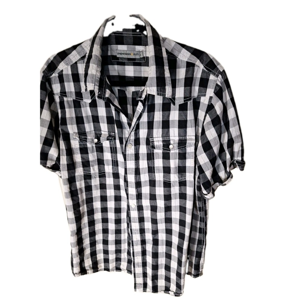 Mens Pepperdenim Cloth L Short Sleeve Black & White Plaid  Western Shirt  266
